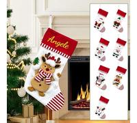 Personalized Christmas Stockings, Cotton Embroidered, Santa Snowman Reindeer Penguin Design, Red and White Striped, Custom Name Holiday Decor (elk, big)