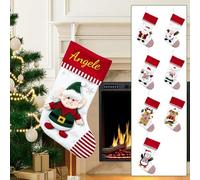 Personalized Christmas Stockings, Cotton Embroidered, Santa Snowman Reindeer Penguin Design, Red and White Striped, Custom Name Holiday Decor (elf, big)