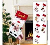 Personalized Christmas Stockings, Cotton Embroidered, Santa Snowman Reindeer Penguin Design, Red and White Striped, Custom Name Holiday Decor (snowman, big)
