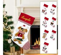 Personalized Christmas Stockings, Cotton Embroidered, Santa Snowman Reindeer Penguin Design, Red and White Striped, Custom Name Holiday Decor (puppy, big)