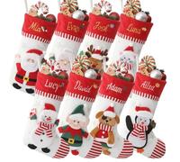 Personalized Christmas Stockings, Custom Christmas Family Stockings with Embroidery Names, 3D Xmas Characters Santa,Snowman,Reindeer & Penguin , Fireplace Hanging Stocking Holiday Decoration(1 Pack)