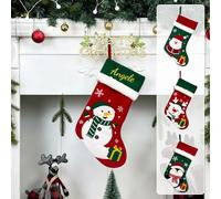 Personalized Christmas Stockings, Red and Green Embroidered Holiday Decorations with Santa and Penguin Design, Customizable Names, Cotton Thread (Christmas Stockings (Large), snowman)