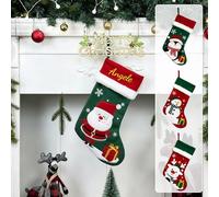 Personalized Christmas Stockings, Red and Green Embroidered Holiday Decorations with Santa and Penguin Design, Customizable Names, Cotton Thread (Christmas Stockings (Large), Santa Claus)