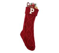 Personalized Christmas Stockings with Initials, Large Xmas Stockings Plush Faux Xmas Stocking With Golden Snowflake For Family Holiday Xmas Personalized Decorations (P)