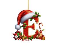 Personalized Christmas Tree Baubles Set - 26 Red A to Z Letter Ornaments with Santa Hats for DIY Xmas Tree Decorations (E,One Size)