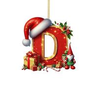 Personalized Christmas Tree Baubles Set - 26 Red A to Z Letter Ornaments with Santa Hats for DIY Xmas Tree Decorations (D,One Size)