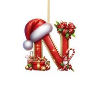 Personalized Christmas Tree Baubles Set - 26 Red A to Z Letter Ornaments with Santa Hats for DIY Xmas Tree Decorations (N,One Size)