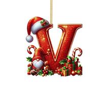 Personalized Christmas Tree Baubles Set - 26 Red A to Z Letter Ornaments with Santa Hats for DIY Xmas Tree Decorations (V,One Size)