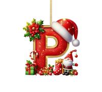 Personalized Christmas Tree Baubles Set - 26 Red A to Z Letter Ornaments with Santa Hats for DIY Xmas Tree Decorations (P,One Size)