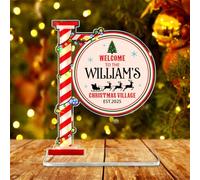 Personalized Christmas Village Signs Custom Welcome to My Christmas Village Acrylic Plaque with Family Name Xmas House Acrylic Desktop Sign Mini Family Xmas Decor Gifts for Couple Friend,01