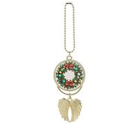 Personalized Christmas Wreath of Evergreen Branches Car Rearview Mirror Ornament Double Side Custom Photo Picture Car Hanging Pendant Accessories Alloy Angel Wings Vehicle Decoration Golden