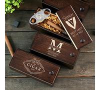 Personalized Cigar Humidors Box Travel Groomsmen Wooden Father Dad Gifts for Men Desktop Box Solid Accessories Engraved Name Father's Day Keepsake Portable Home and Office