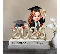 Personalized Class of 2026 Senior 2D Plaque, Custom Cartoon Figure Acrylic Stands with Name & Optional Avatar, Graduation Keepsake Gifts For Graduates, Daughter, Classmate, Female Students-White 15cm
