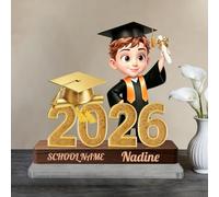 Personalized Class of 2026 Senior 2D Plaque, Custom Cartoon Figure Acrylic Stands with Name & Optional Avatar, Graduation Keepsake Gifts For Graduates, Son, Classmate, Male Students-Wood Grain 15cm