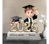 Personalized Class of 2026 Senior 2D Plaque, Custom Cartoon Figure Acrylic Stands with Name & Optional Avatar, Graduation Keepsake Gifts For Graduates, Son, Classmate, Male Students-White 15cm