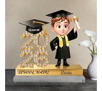 Personalized Class of 2026 Senior 2D Plaque, Custom Cartoon Figure Acrylic Stands with Name & Optional Avatar, Graduation Keepsake Gifts For Graduates, Son, Ggrandson, Male Students-Gold 15cm