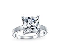 Personalized Classic Timeless AAA CZ Square Brilliant Princess Cut Solitaire Engagement Ring For Women .925 Sterling Silver Plain Band Customizable