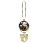 Personalized Cleanest Animals Car Rearview Mirror Ornament Double Side Custom Photo Picture Car Hanging Pendant Accessories Alloy Angel Wings Vehicle Decoration Golden