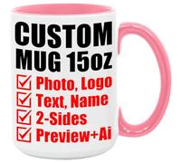 Personalized Coffee Mug - Custom Accent Mugs with Picture Text - Customized Photo Name Logo Ceramic Cup - Birthday Anniversary Christmas Xmas Gifts for Women Men Mom Dad Family Friend (15oz Pink)
