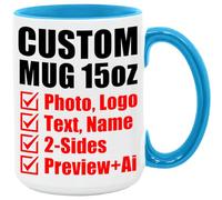 Personalized Coffee Mug - Custom Accent Mugs with Picture Text - Customized Photo Name Logo Ceramic Cup - Birthday Anniversary Christmas Xmas Gifts for Women Men Mom Dad Family Friend (15oz Blue)
