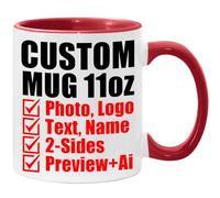 Personalized Coffee Mug - Custom Mugs with Picture Text - Customized Photo Name Logo Ceramic Cup - Birthday Anniversary Fathers Mothers Day Gifts - for Women Men Mom Dad Him Her (Red, 11 Ounces)