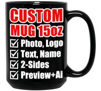 Personalized Coffee Mug - Custom Mugs with Picture Text - Customized Photo Name Logo Ceramic Cup - Birthday Anniversary Christmas Xmas Gifts - for Women Men Mom Dad Him Her Family Friend (15oz Black)