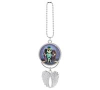 Personalized Coffin Skeleton Rearview Mirror Pendant Double Side Custom Photo Car Hanging Ornaments Angel Car Interior Accessories Decor Memorial Gift for Men Women Silver