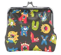 Personalized Coin Purse for Women Leather Cute Funny Monster Alphabet Black Kiss Lock Buckle Change Pouch Wallet, Funny Monster Alphabet Black, OneSize