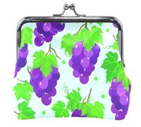 Personalized Coin Purse Holder Women Leather Purple Grape Green Leaves Pastel Kiss Lock Small Change Purse for Girls