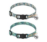 Personalized Collar for Puppy Release Buckle Custom-Made Dog Collar for Puppy Girl Boy Set of 2 Daisy Flower Jade Landscape Water Lily Jade Print Landscape Chinese Style