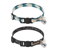 Personalized Collar for Small Dogs 5-15Lbs Adjustable Customizable Dog Collar for Girls and Boys Set of 2 Chinese Ink Painting Water Lily Topper Cat Black Halloween