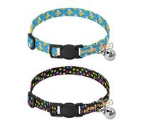 Personalized Collar for Small Dogs 5-15Lbs Quick Release Buckle Customization Dog Collars for Males 2 Packs Bananas Striped Blue Dreamy Colorful Stars Black