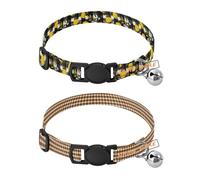Personalized Collar for Small Dogs Quick Release Buckle Custom-Made Female Dog Collars 2 Pack Fall Lemon Plaid Gingham Black Coffee Brown Bronze Gingham