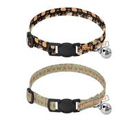 Personalized Collar for Small Dogs Quick Release Buckle Customized Dog Collar for Girls and Boys 2 Packs Fall Pumpkin and Naughty Cat Black Dreamy Butterfly Winter Red Green Rose Flower