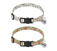 Personalized Collars for Small Dogs 5-15Lbs Quick Release Buckle Custom-Made Male Dog Collars 2 Pack Chinese-Style Jade Blue Gold Flower Christmas Red and Green Playful Chameleon
