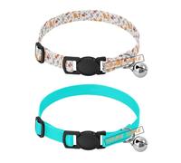 Personalized Collars for Small Dogs 5-15Lbs Quick Release Buckle Custom Print Female and Male Dog Collar 2 Packs Corgis Dog Floral Pattern Cyan Aqua Solid Color Pure Plain