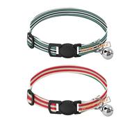 Personalized Collars for Small Dogs Adjustable Personalize Dog Girls and Boys Collar 2 Packs Whtie and Green Striped Red and Green Gold Striped