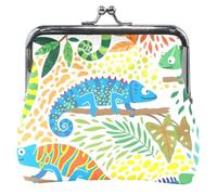 Personalized Color Chameleon White Leather Wallet for Women, Kiss Card Change Wallet, Colorful White Chameleons, UNITALLA, Colorful White Chameleons, UNITALLA, Colorful White Chameleons, UNITALLA