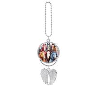 Personalized Colorful Horses Car Rearview Mirror Ornament Double Side Custom Photo Picture Car Hanging Pendant Accessories Alloy Angel Wings Vehicle Decoration Silver