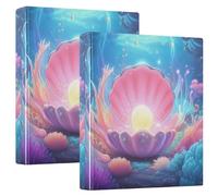 Personalized Colorful Seashell Pearl Blue 3 Ring Binders 1 1/2 Inch Hold 200 Sheets Folders Notebook Round Ring Office Binder, 12.4x10.63x2.36inch, 1 Pack