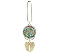 Personalized Colorful Spiral Tie Dye Car Rearview Mirror Ornament Double Side Custom Photo Picture Car Hanging Pendant Accessories Alloy Angel Wings Vehicle Decoration Golden