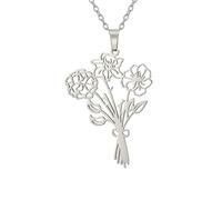 Personalized Combined Birth Flower Bouquet Necklace Custom 1-5 Flowers Pendant Necklaces Wildflower Jewelry for Family Member Grandma Mother Daughter Friends