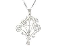 Personalized Combined Birth Flower Bouquet Necklace Custom 1-5 Flowers Pendant Necklaces Wildflower Jewelry for Family Member Grandma Mother Daughter Friends