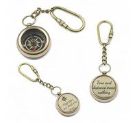 Personalized Compass Keychain with Engraved Quote - Brass, Bronze & Chrome Variants - Custom Gift for Anniversary, Long Distance, Graduation, Valentine - With Wooden Box & Leather Case (Vintage Brass)