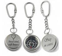 Personalized Compass Keychain with Engraved Quote - Brass, Bronze & Chrome Variants - Custom Gift for Anniversary, Long Distance, Graduation, Valentine - With Wooden Box & Leather Case (Silver)