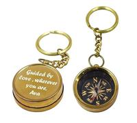 Personalized Compass Keychain with Engraved Quote - Brass, Bronze & Chrome Variants - Custom Gift for Anniversary, Long Distance, Graduation, Valentine - With Wooden Box & Leather Case (Brass)
