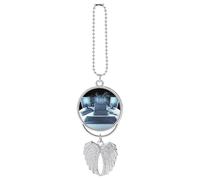 Personalized Computers and Internet Car Rearview Mirror Ornament Double Side Custom Photo Picture Car Hanging Pendant Accessories Alloy Angel Wings Vehicle Decoration Silver