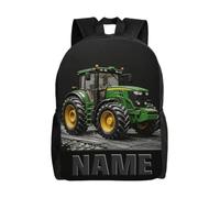 Personalized Construction Tractor Prints 2D Flat Casual Backpack with Name Tractors-Themed Casual Backpack for Women and Men Custom Large Capacity Outdoor Travel Daypack for Engineering Lover