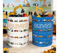 Personalized Construction Vehicle Laundry Hamper, Truck Excavator and City Car Laundry Hamper - Collapsible Waterproof Storage Bin with Handles, Kids Bedroom/Nursery Clothes & Toy Organizer