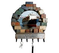 Personalized Container Shipyard Key Holder Wall Mount Custom Name 2D Flat Print Key Rack with Hooks Hanger for Car Keys Ring, Bedroom Gifts for Maritime & Logistics Enthusiasts Family Friends